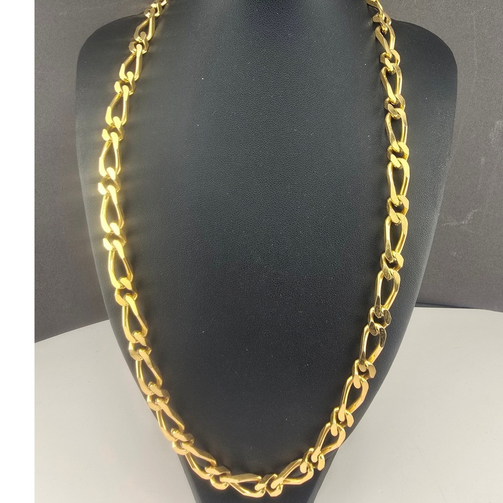 Vintage Monet Estate Chunky Link Necklace Gold Tone Fold Over Clasp 24in